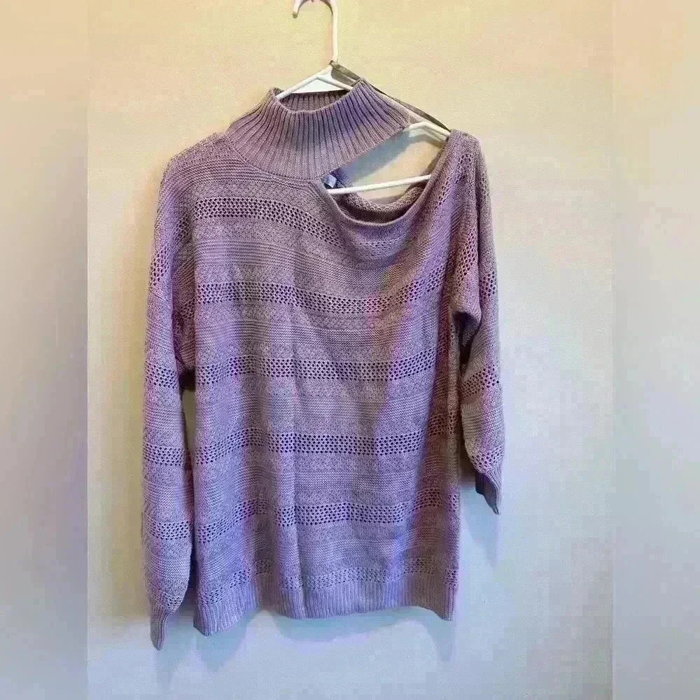 New York & Co Off The Shoulder Purple Sweater - Woman’s Large